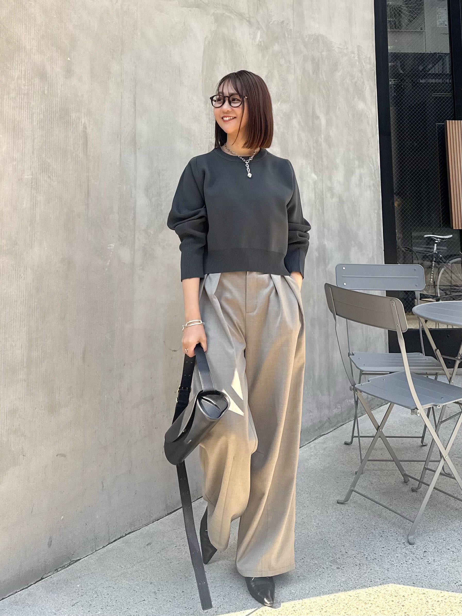 予約】[SET] クロップド丈ダンボールニット /チャコール + ウエスト