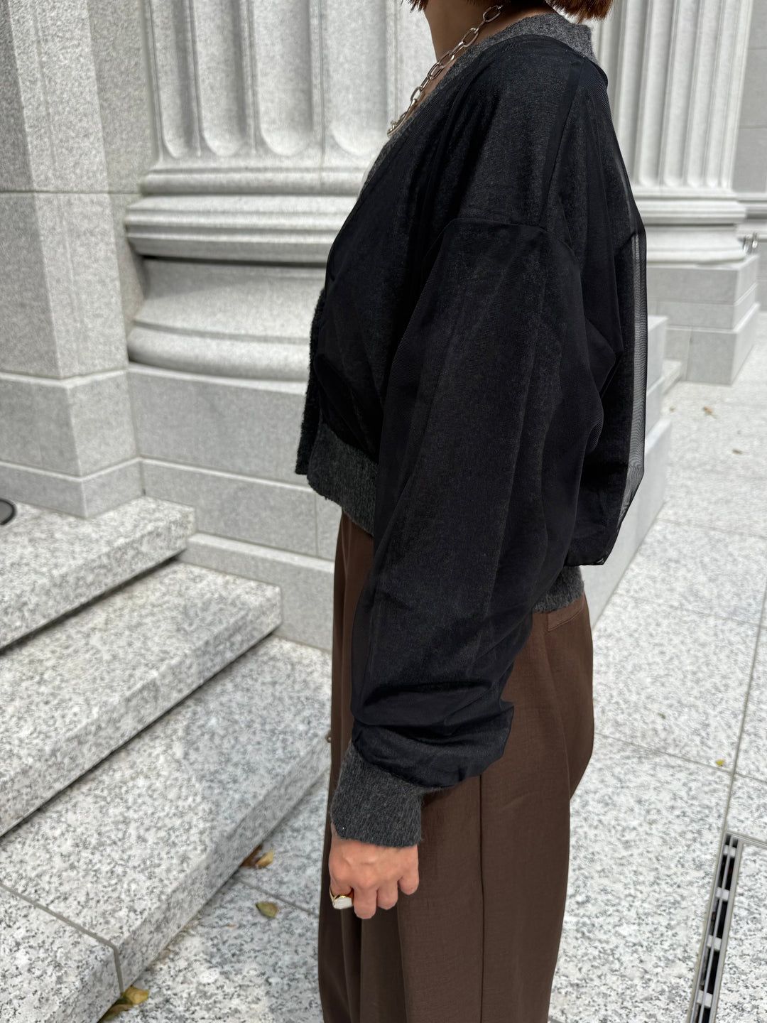 チュールニットカーディガン / ブラック