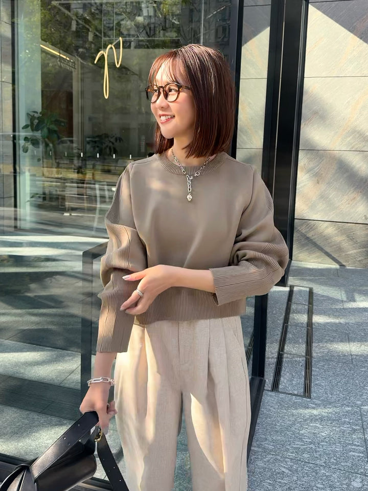 【予約】クロップド丈ダンボールニット / ベージュ(3月上旬発送予定)