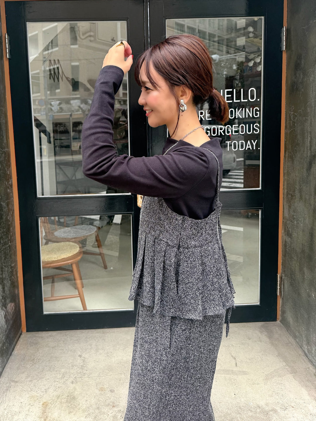 ベロアボートネックプルオーバー / ブラック