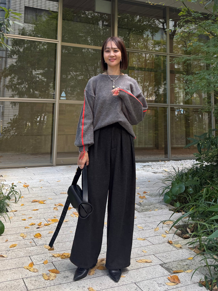 ツイードパイピングパンツ／ブラック