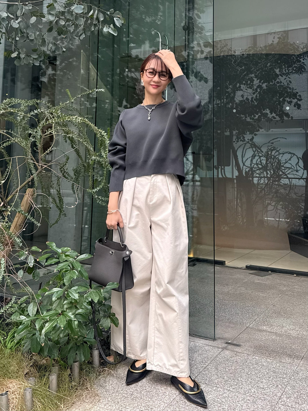 【予約】クロップド丈ダンボールニット /チャコール(3月上旬発送予定)