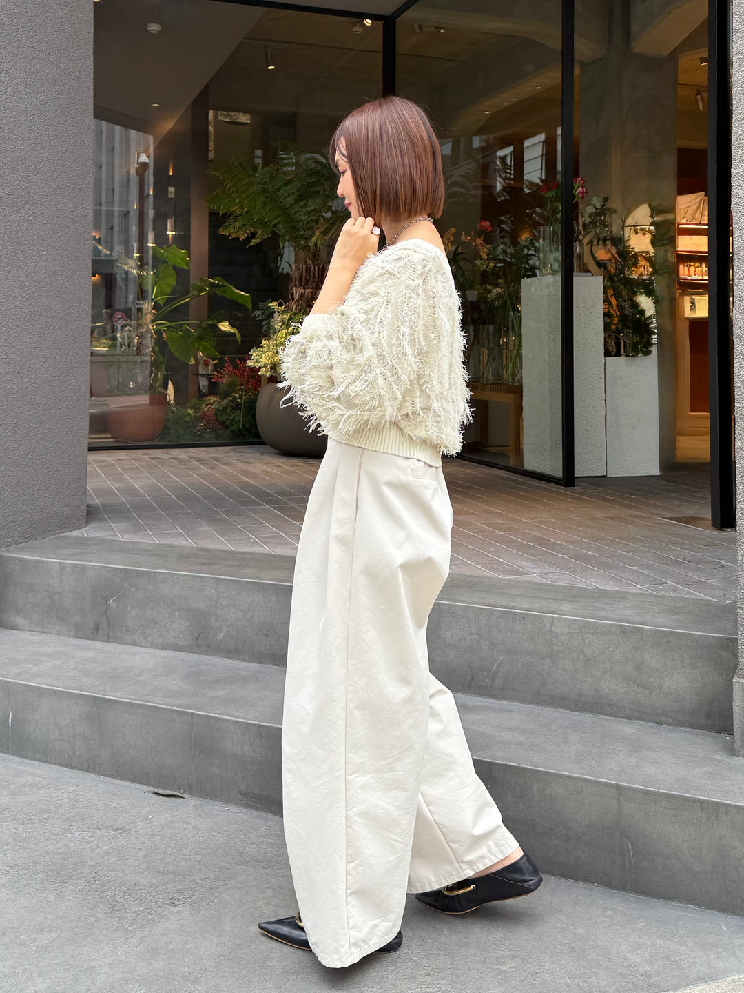 【予約】麻タッチフリンジニットショートカーデ / アイボリー(2月上旬発送予定)