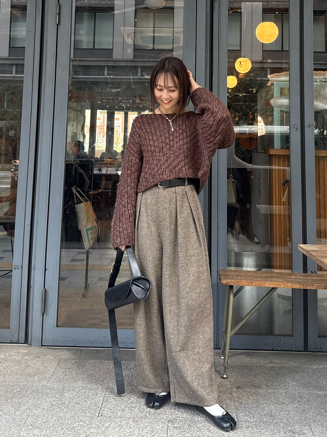 ツイードパイピングパンツ／ブラウン