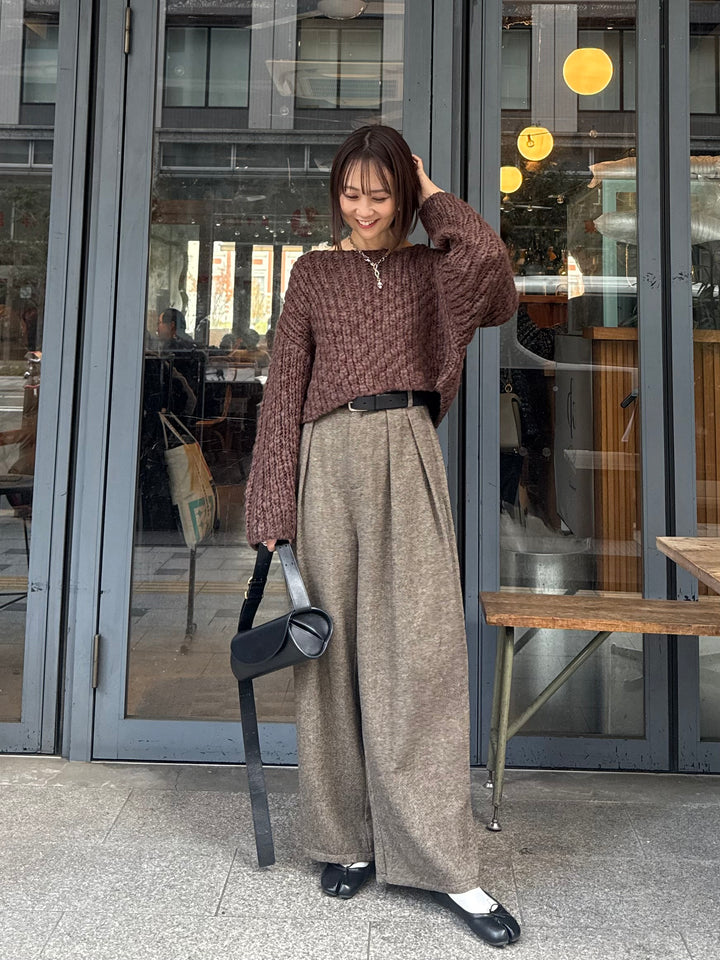 ツイードパイピングパンツ／ブラウン