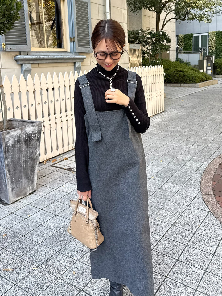 【予約】 ウールライクVネックジャンパースカート / チャコール(1月上旬発送予定)