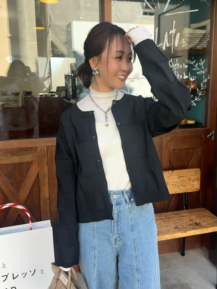 【予約】格子ニットカーディガン / ブラック(3月上旬発送予定)