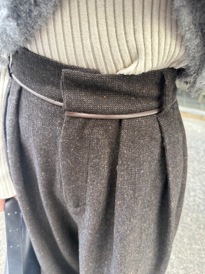 ツイードパイピングパンツ／ブラック