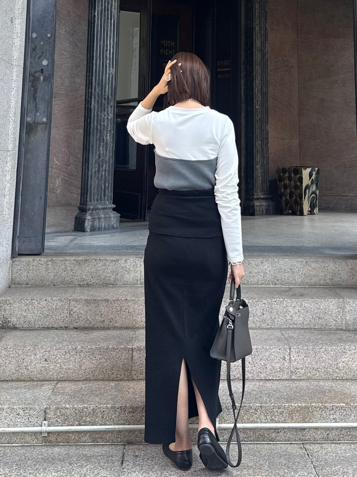 [新作300円OFF] リブニットビスチェドッキングTシャツ / オフホワイト×グレー