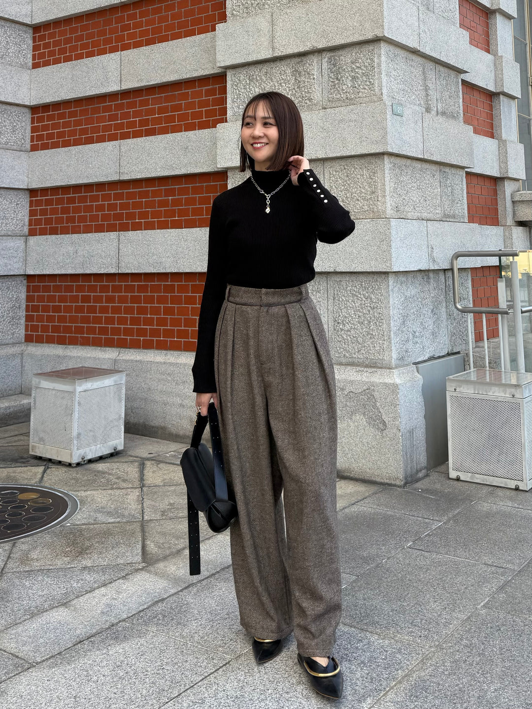 ツイードパイピングパンツ／ブラウン