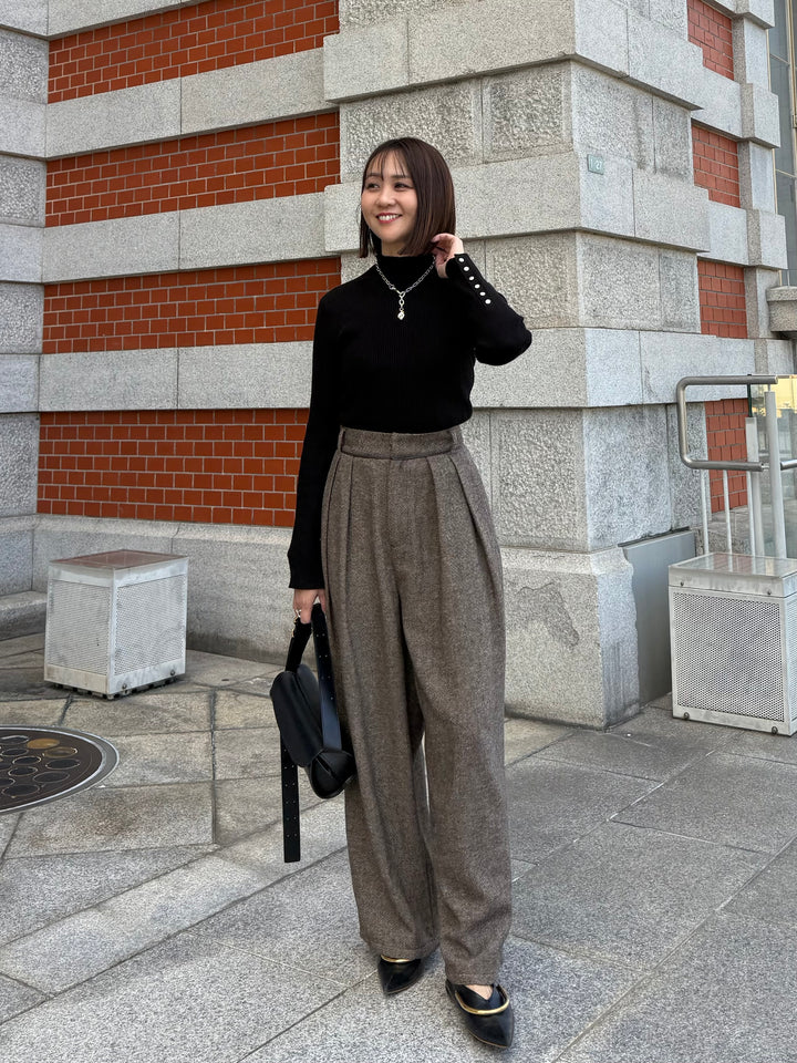 ツイードパイピングパンツ／ブラウン