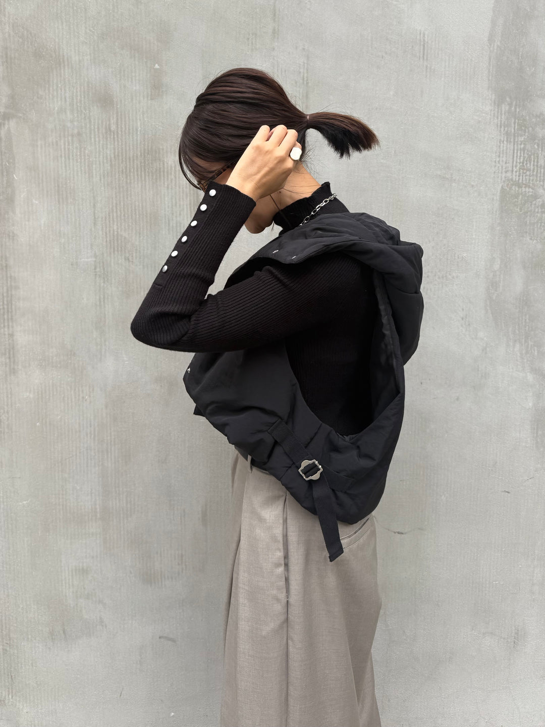 中綿フードベスト / ブラック