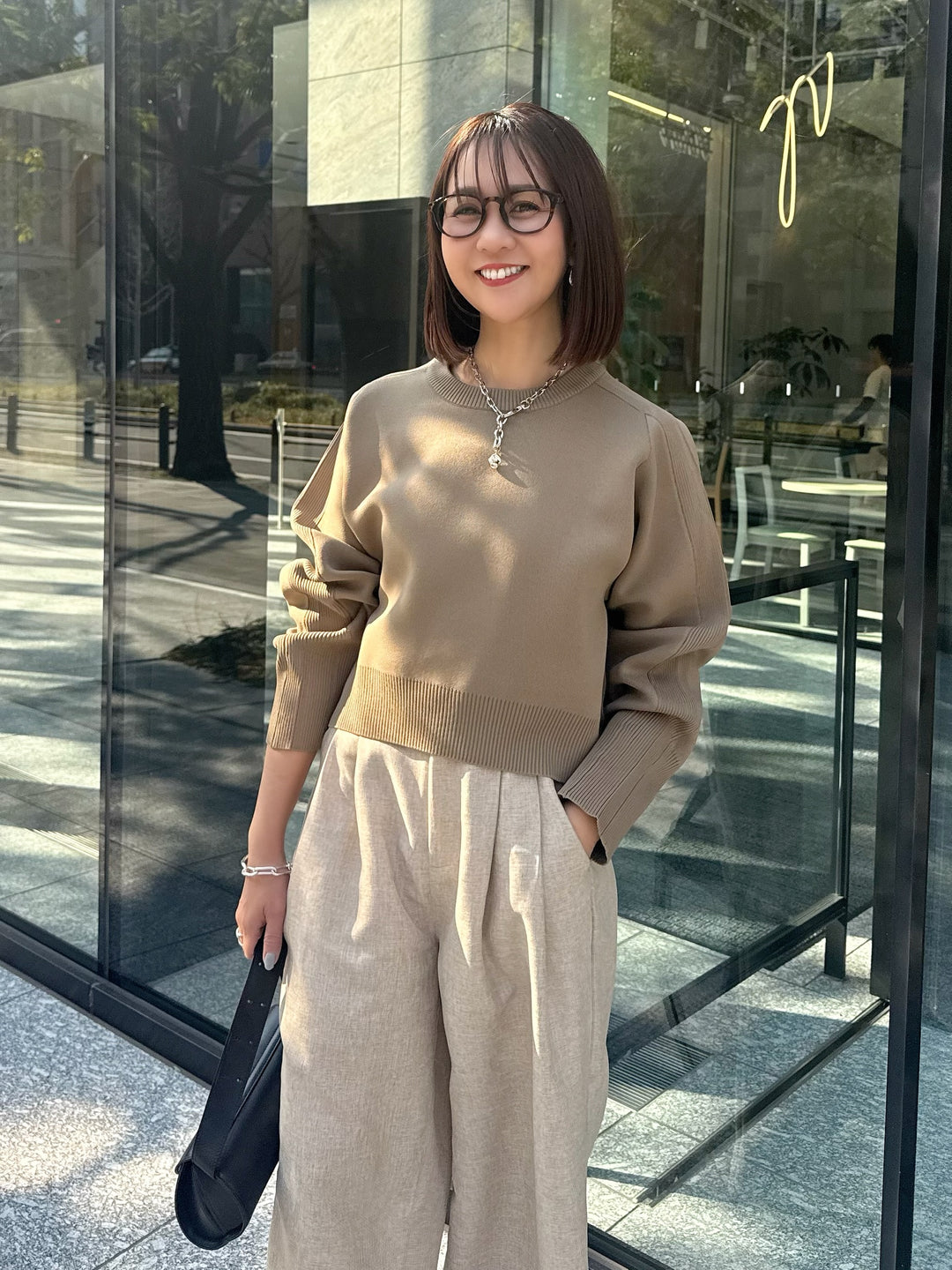 【予約】クロップド丈ダンボールニット / ベージュ(3月上旬発送予定)