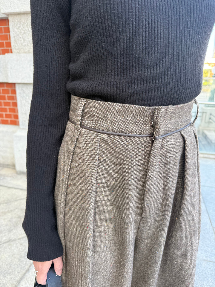 ツイードパイピングパンツ／ブラウン