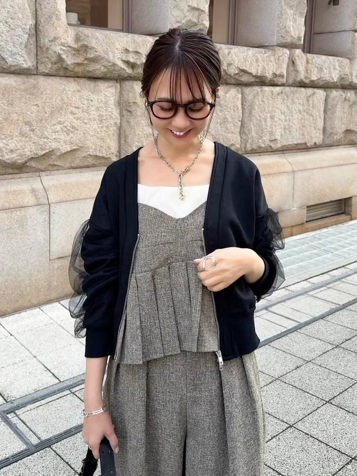 袖チュールカーディガン / ブラック