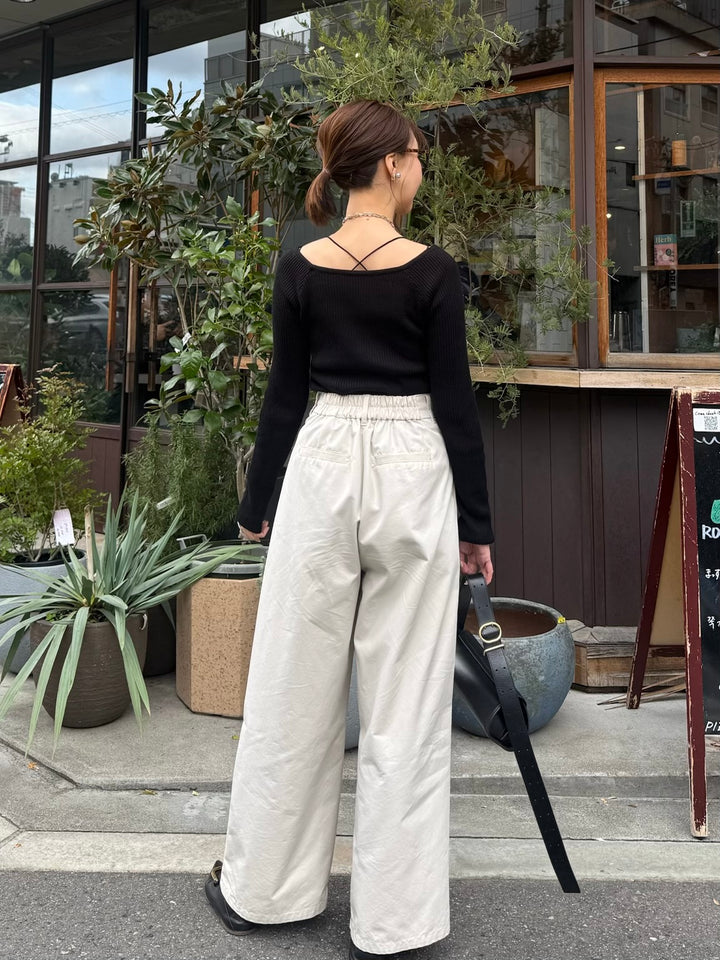 スクエアネックリブニットプルオーバー  / ブラック