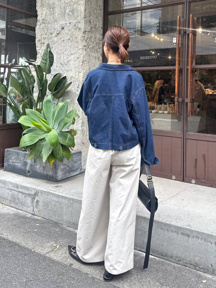 【予約】[SET] デニムジャケット / インディゴ + ツイルタックワイドパンツ / アイボリー(3月下旬発送予定)