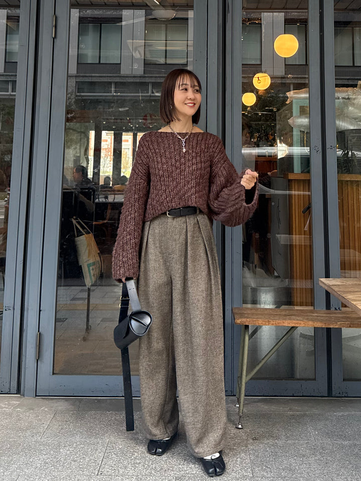 ツイードパイピングパンツ／ブラウン