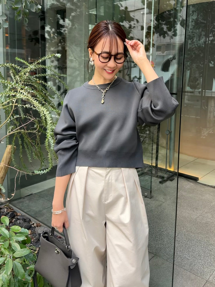 【予約】クロップド丈ダンボールニット /チャコール(3月上旬発送予定)