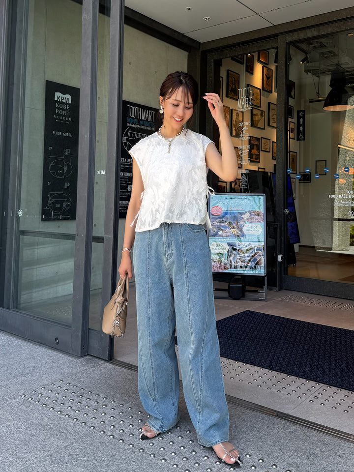 切替えストレートデニムパンツ / ブルー