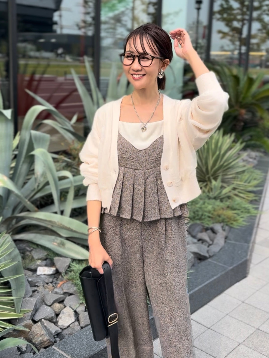 【予約】プリーツビスチェオールインワン / ブラウン(10月下旬発送予定)