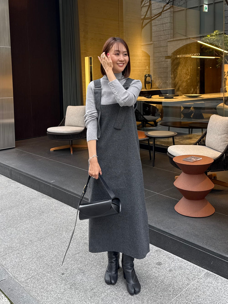 予約】[SET] ウールライクVネックジャンパースカート / チャコール +