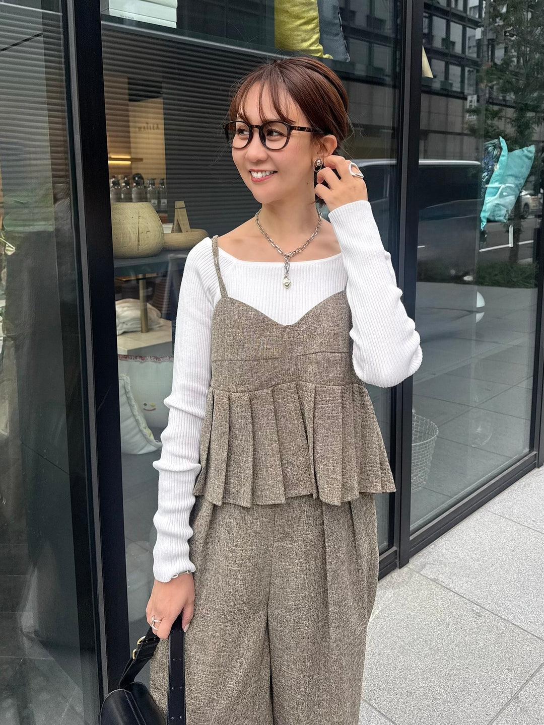 スクエアネックリブニットプルオーバー  / オフホワイト