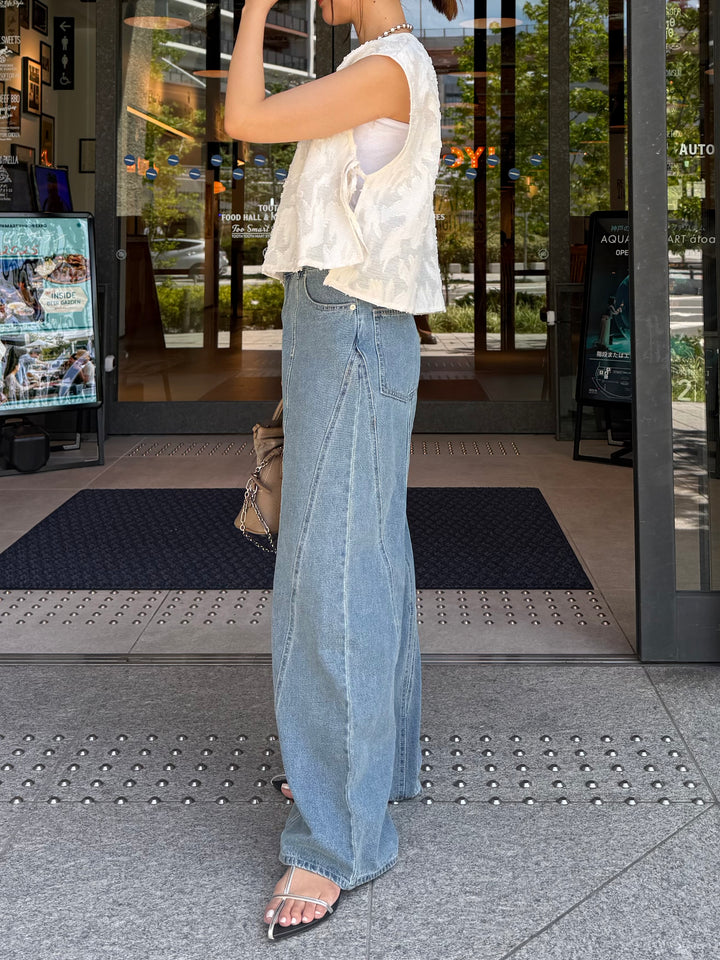 切替えストレートデニムパンツ / ブルー