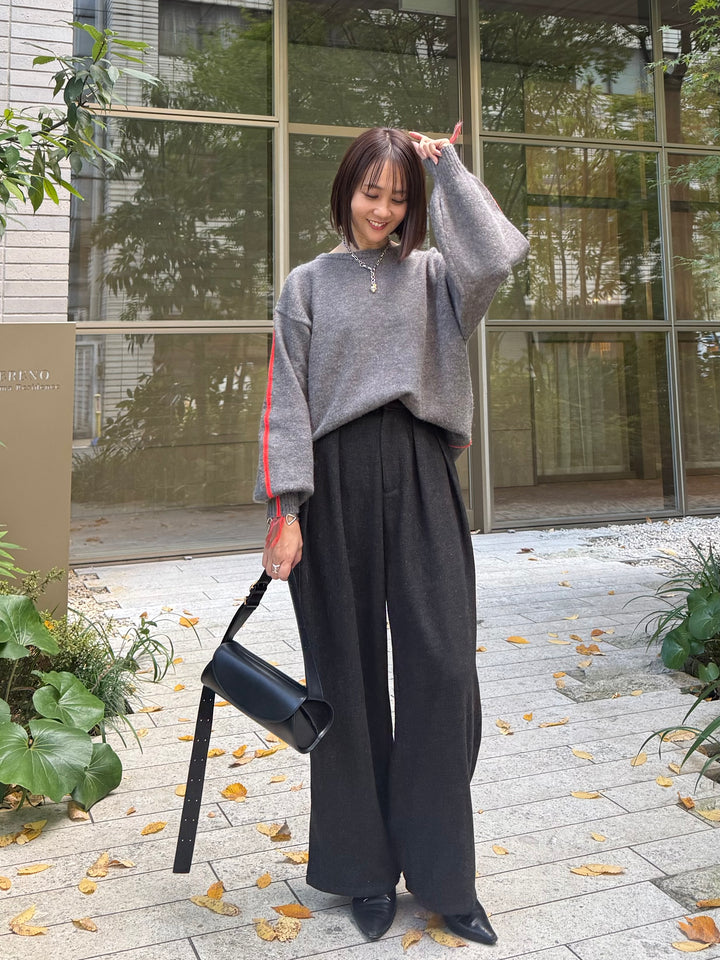 ツイードパイピングパンツ／ブラック