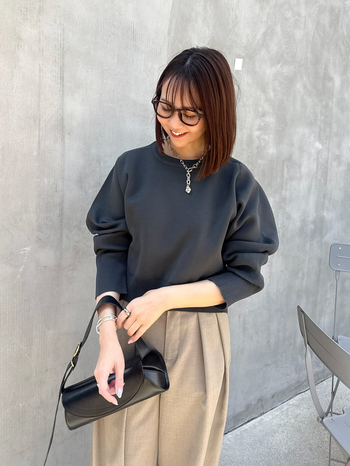 【予約】クロップド丈ダンボールニット /チャコール(3月上旬発送予定)