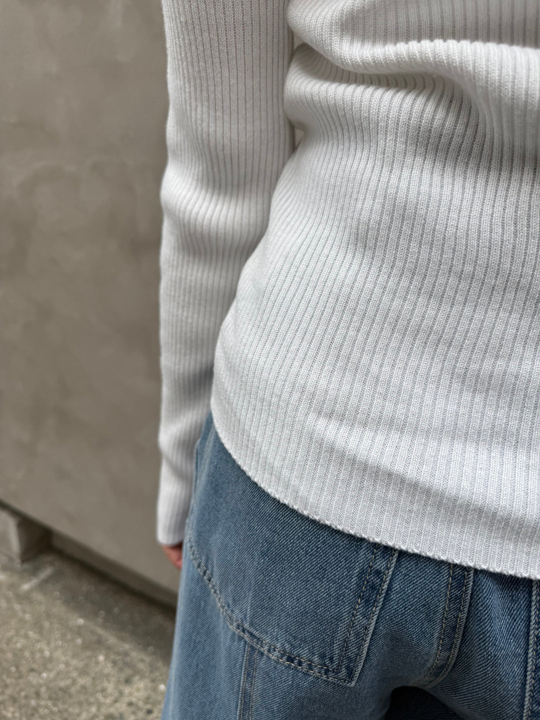 スクエアネックリブニットプルオーバー  / オフホワイト