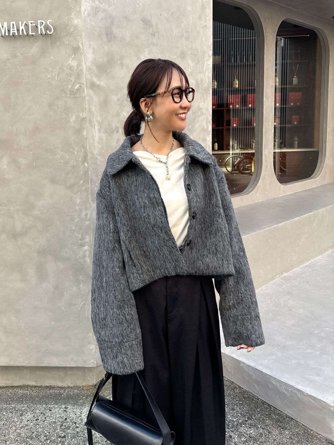 シャギーショートジャケット / グレー