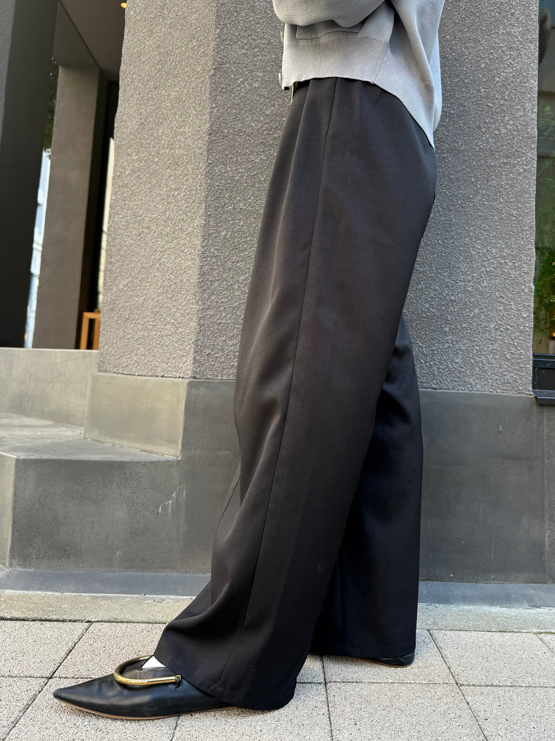 【予約】ウエストパイピングワイドパンツ / ブラック(4月上旬発送予定)