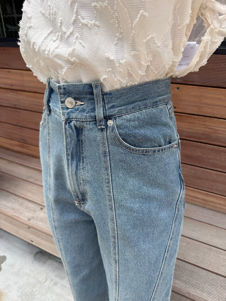 切替えストレートデニムパンツ / ブルー