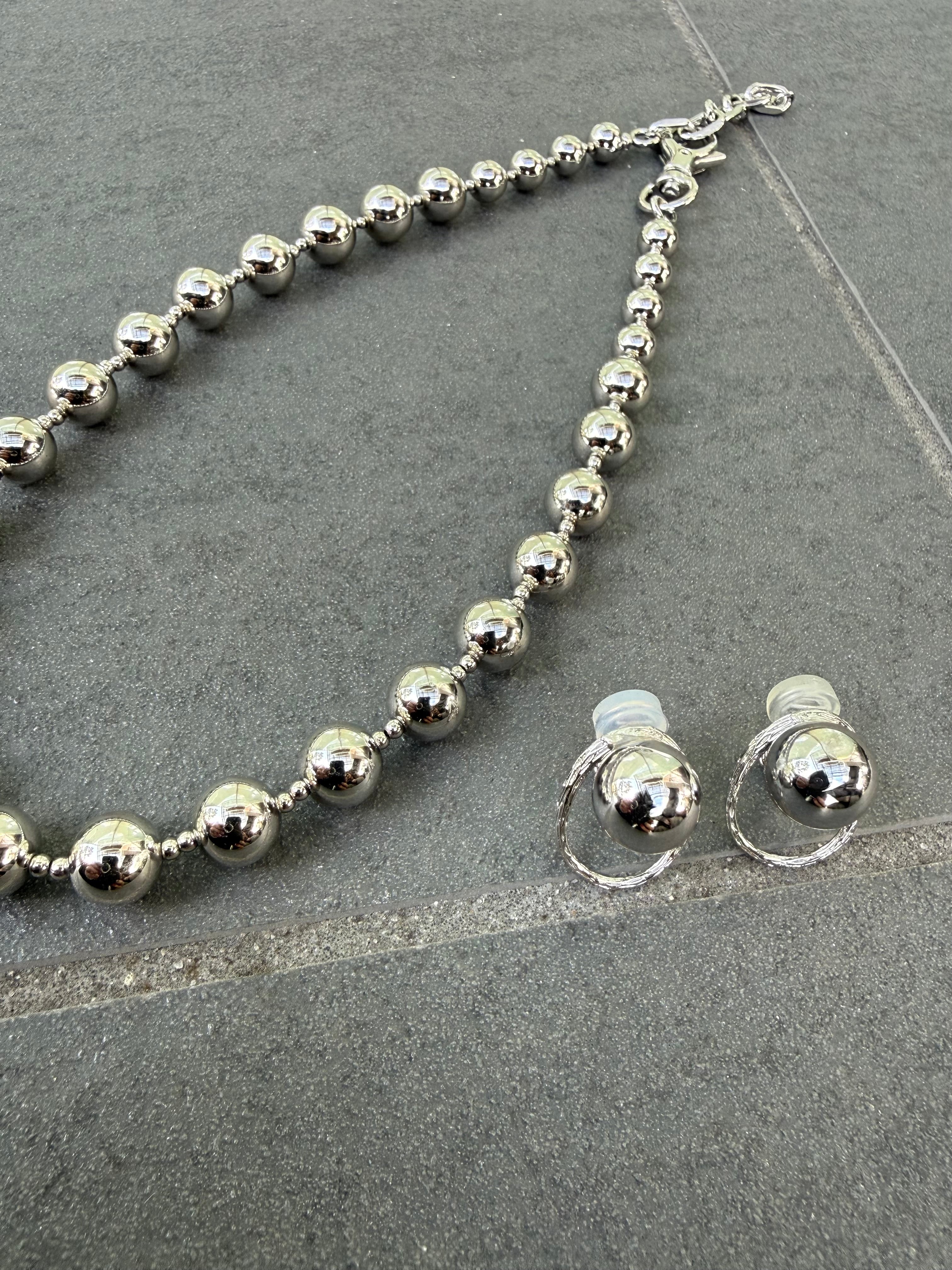 SET] ボールピアス・イヤリング / シルバー + ボールネックレス