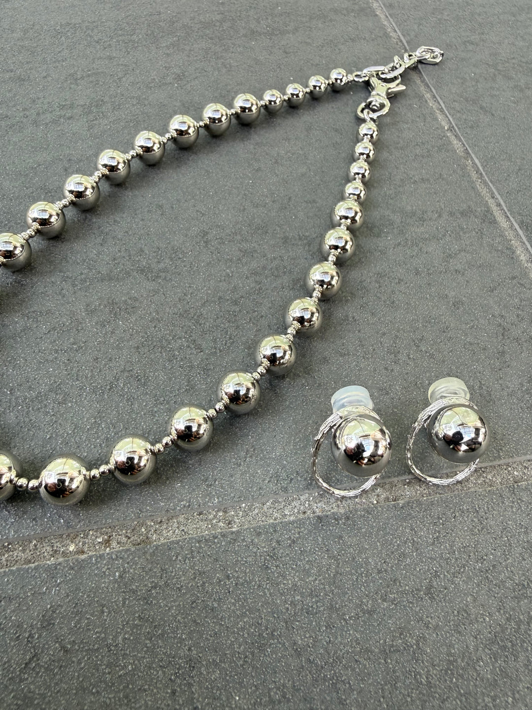 【予約】[SET] ボールピアス・イヤリング  / シルバー + ボールネックレス / シルバー(4月上旬発送予定)