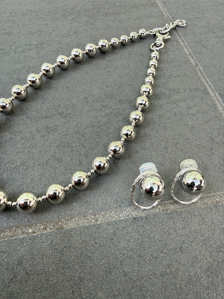 【予約】[SET] ボールピアス・イヤリング  / シルバー + ボールネックレス / シルバー(4月上旬発送予定)