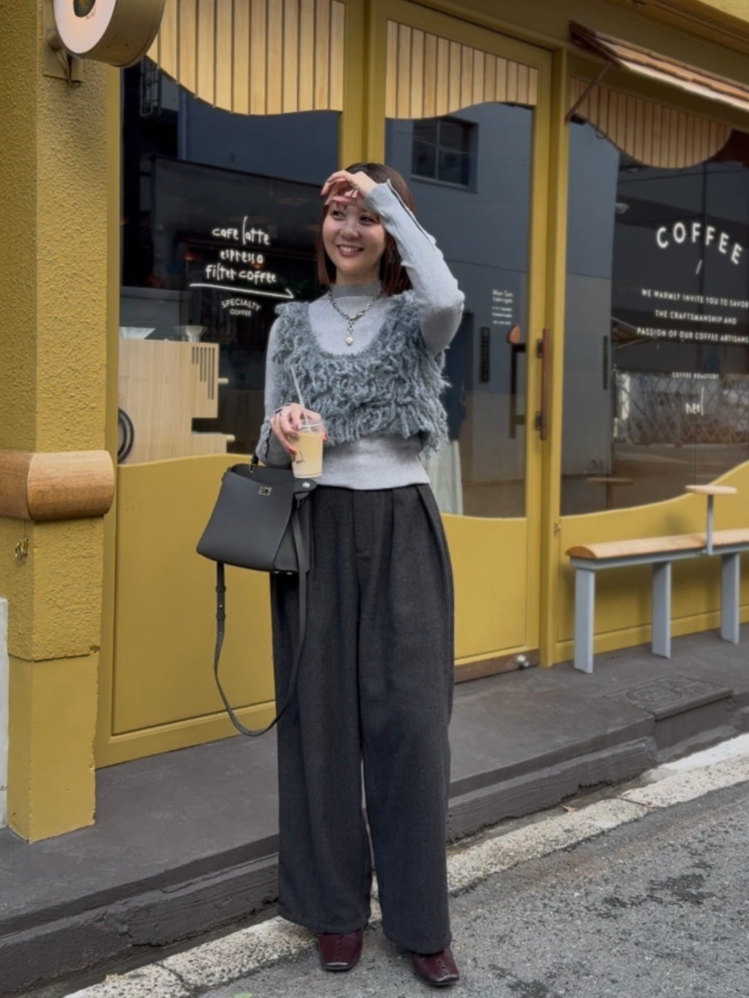 袖ボタンハイネックニット / グレー