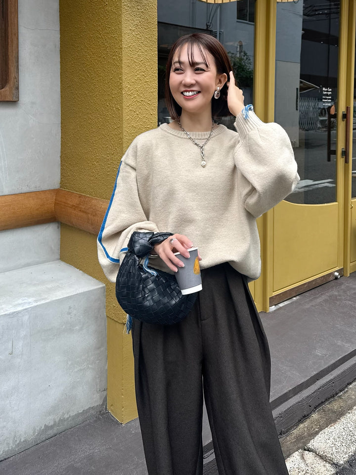 アルパカタッチ配色ラインプルオーバー / アイボリー