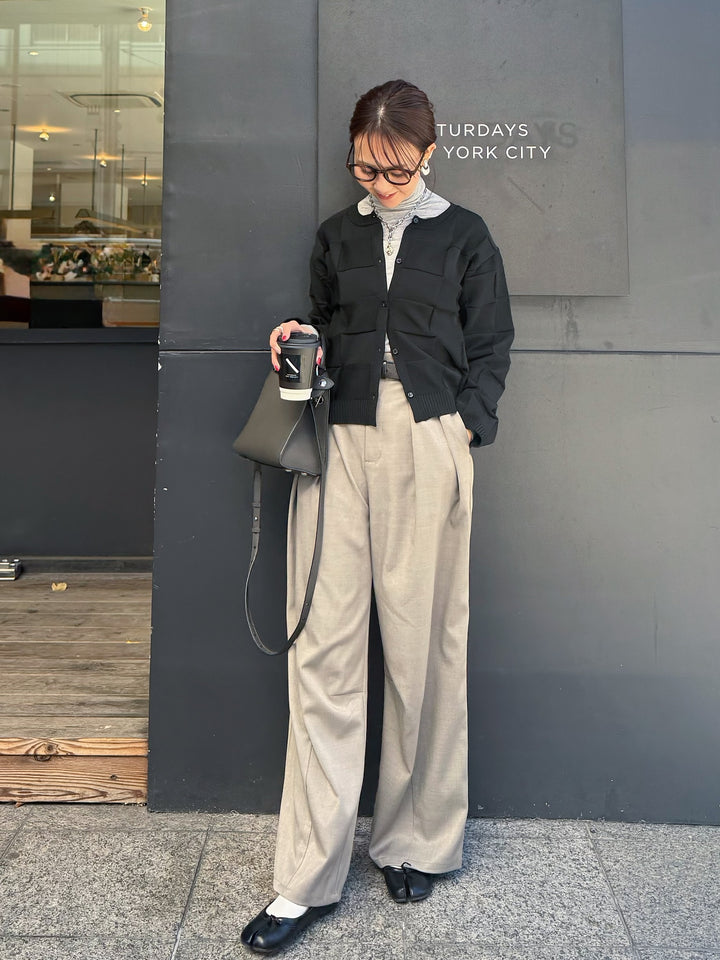 【予約】ウエストパイピングワイドパンツ / グレージュ(4月上旬発送予定)