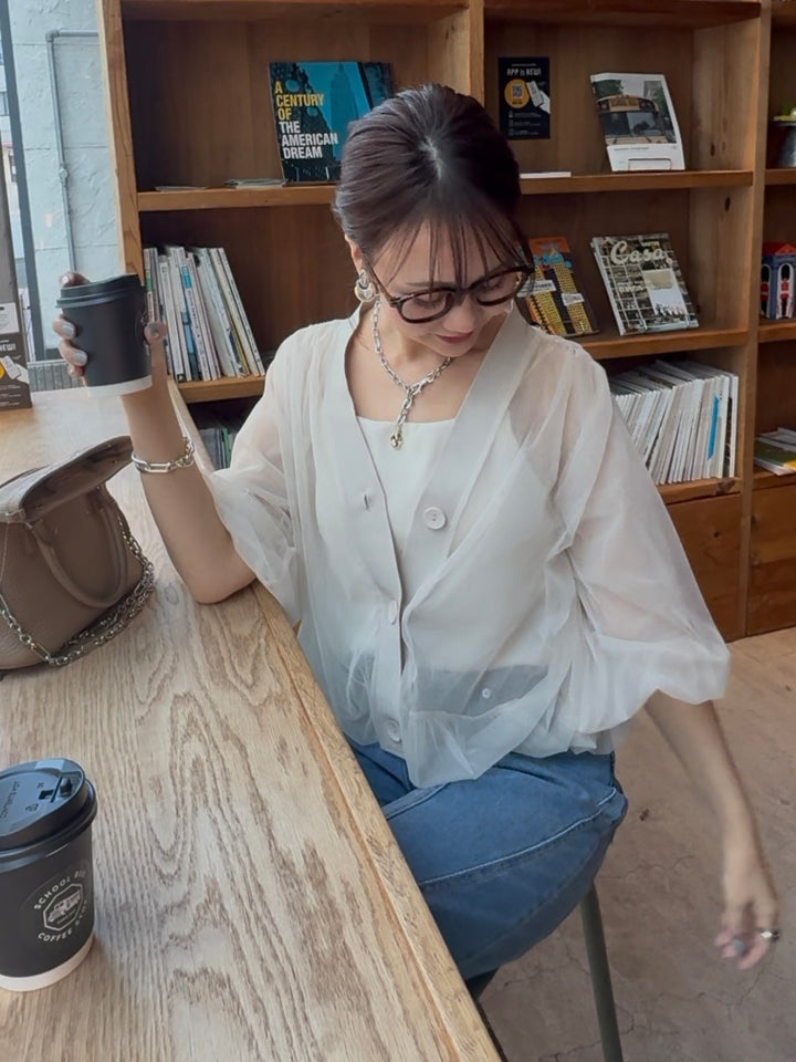 [新作300円OFF] 【予約】チュールシアーカーディガン / ベージュ(4月上旬発送予定)