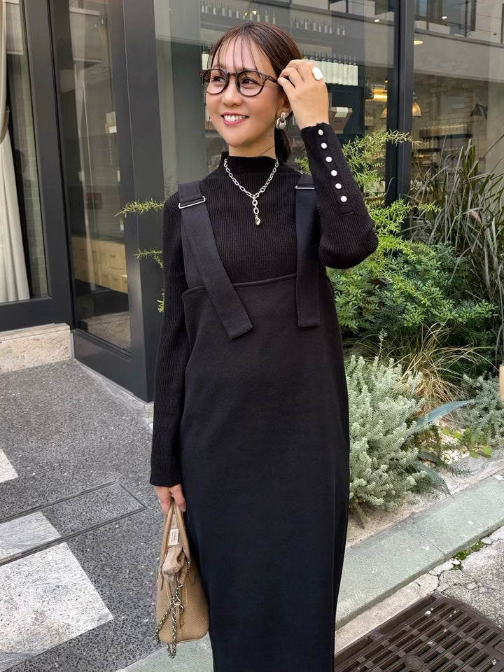 【予約】ウールライクVネックジャンパースカート / ブラック(11月下旬発送予定)