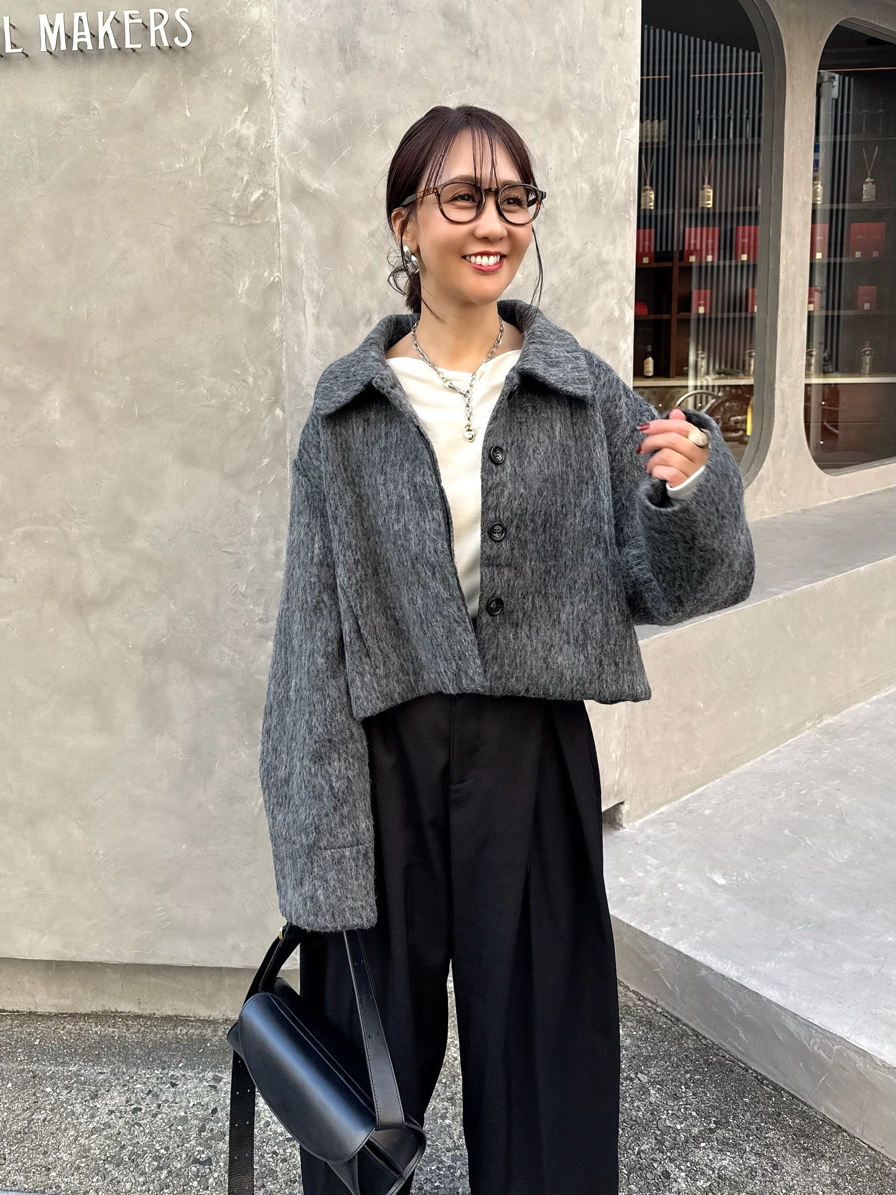 シャギーショートジャケット / グレー – fosie