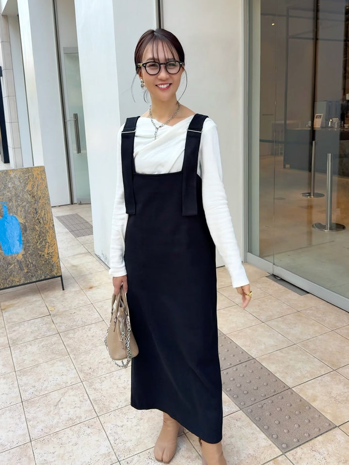 【予約】ウールライクVネックジャンパースカート / ブラック(11月下旬発送予定)