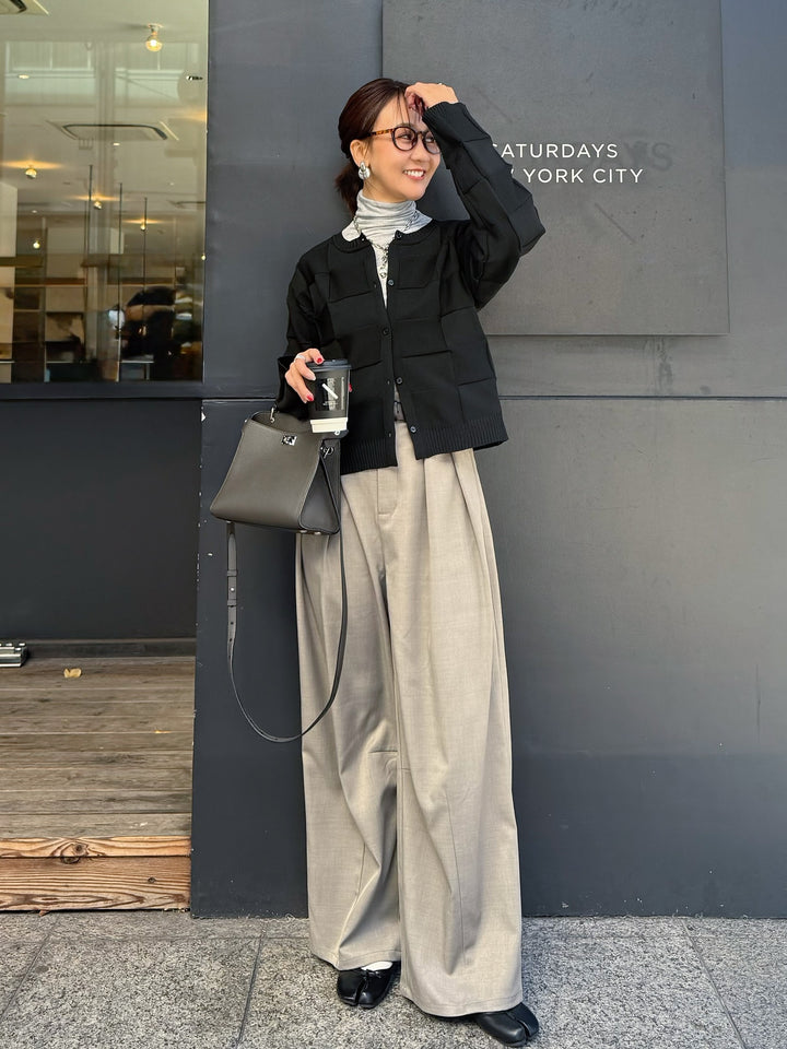 【予約】ウエストパイピングワイドパンツ / グレージュ(4月上旬発送予定)