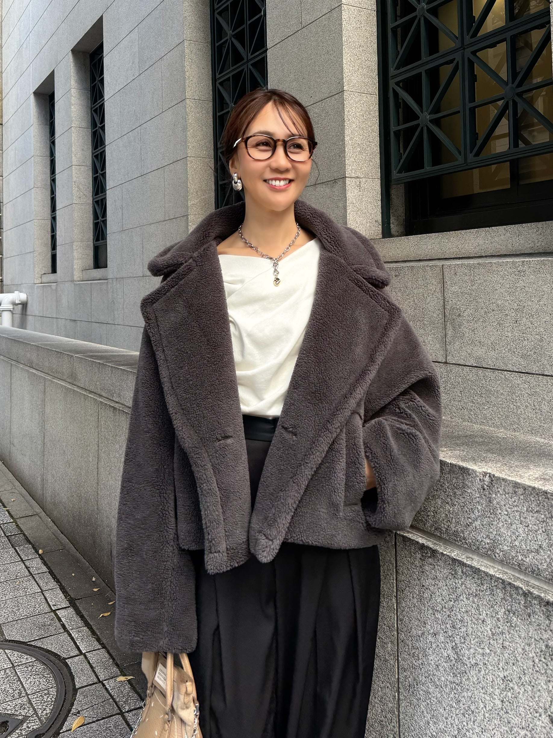 ボアショートコート / チャコールグレー – fosie