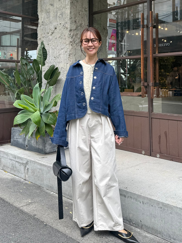 【予約】[SET] デニムジャケット / インディゴ + ツイルタックワイドパンツ / アイボリー(3月下旬発送予定)