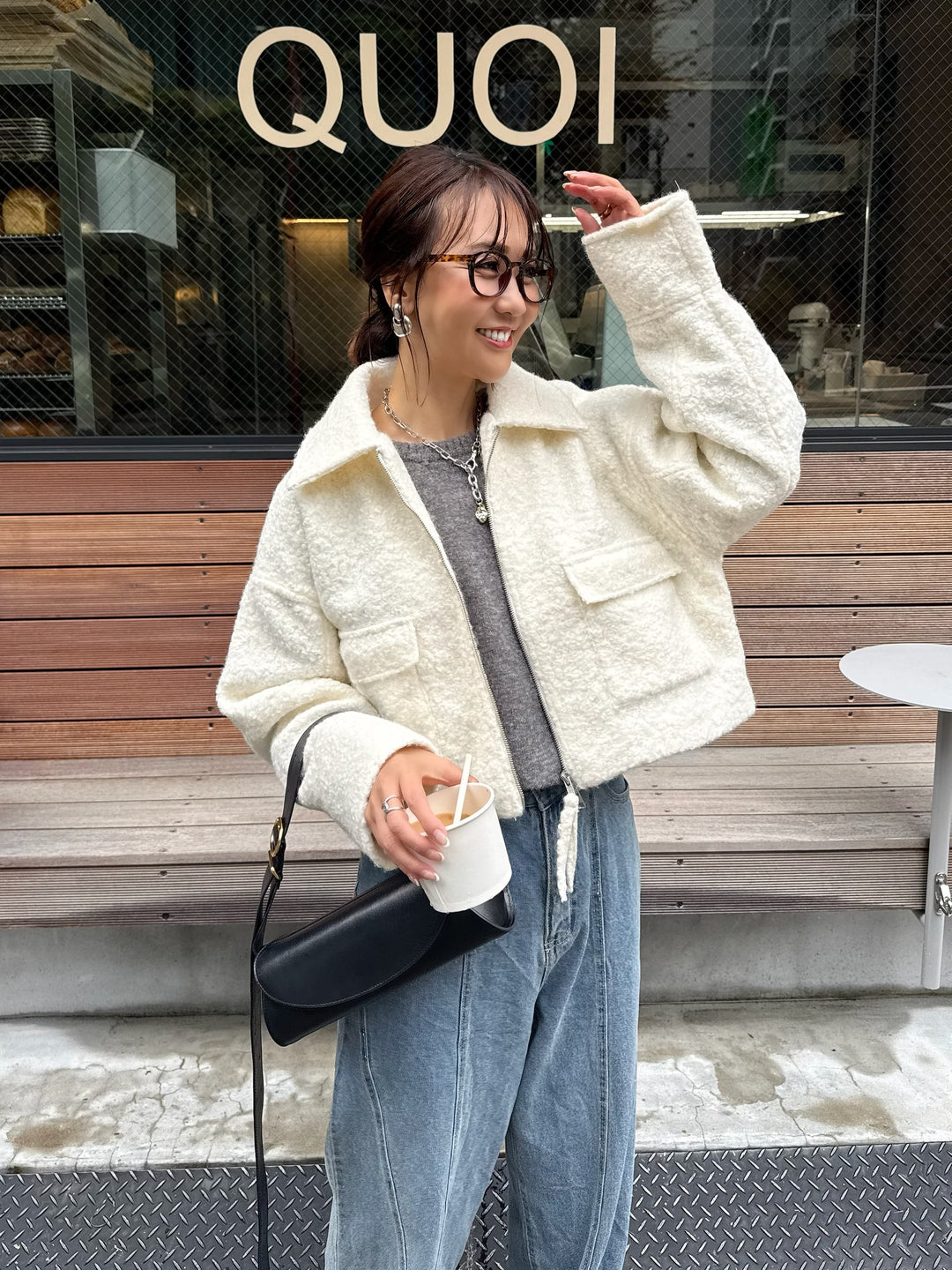 ループツイードショートジャケット / アイボリー