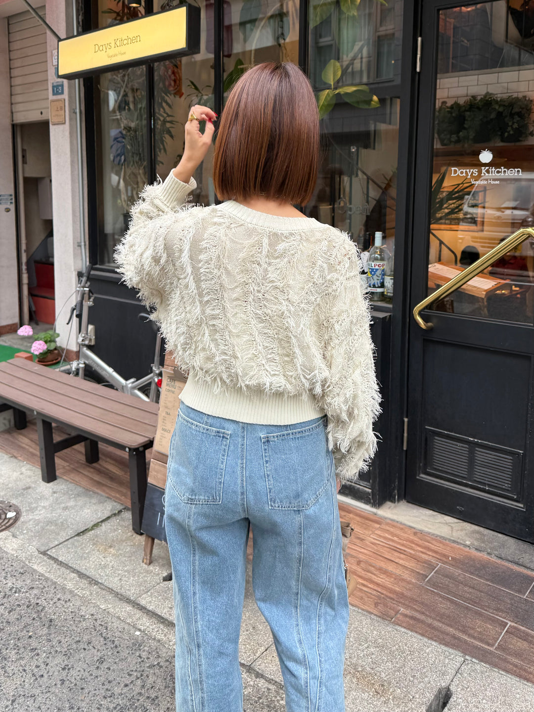 【予約】麻タッチフリンジニットショートカーデ / アイボリー(2月上旬発送予定)