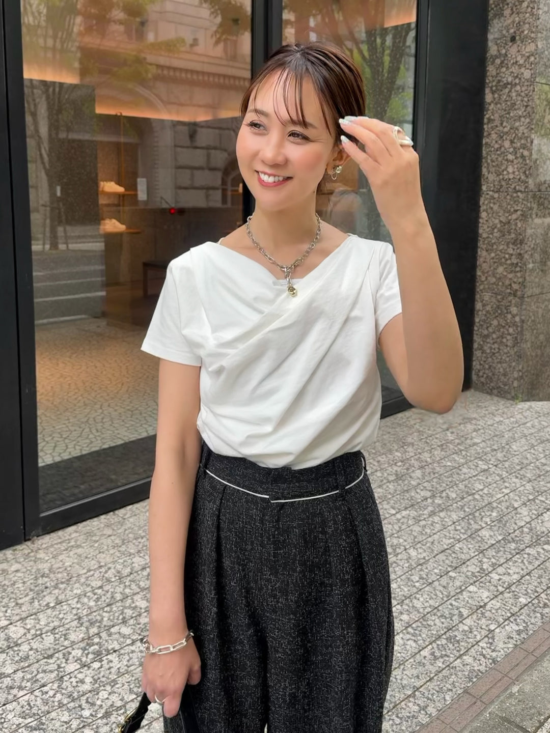 ドレープ半袖Tシャツ / オフホワイト
